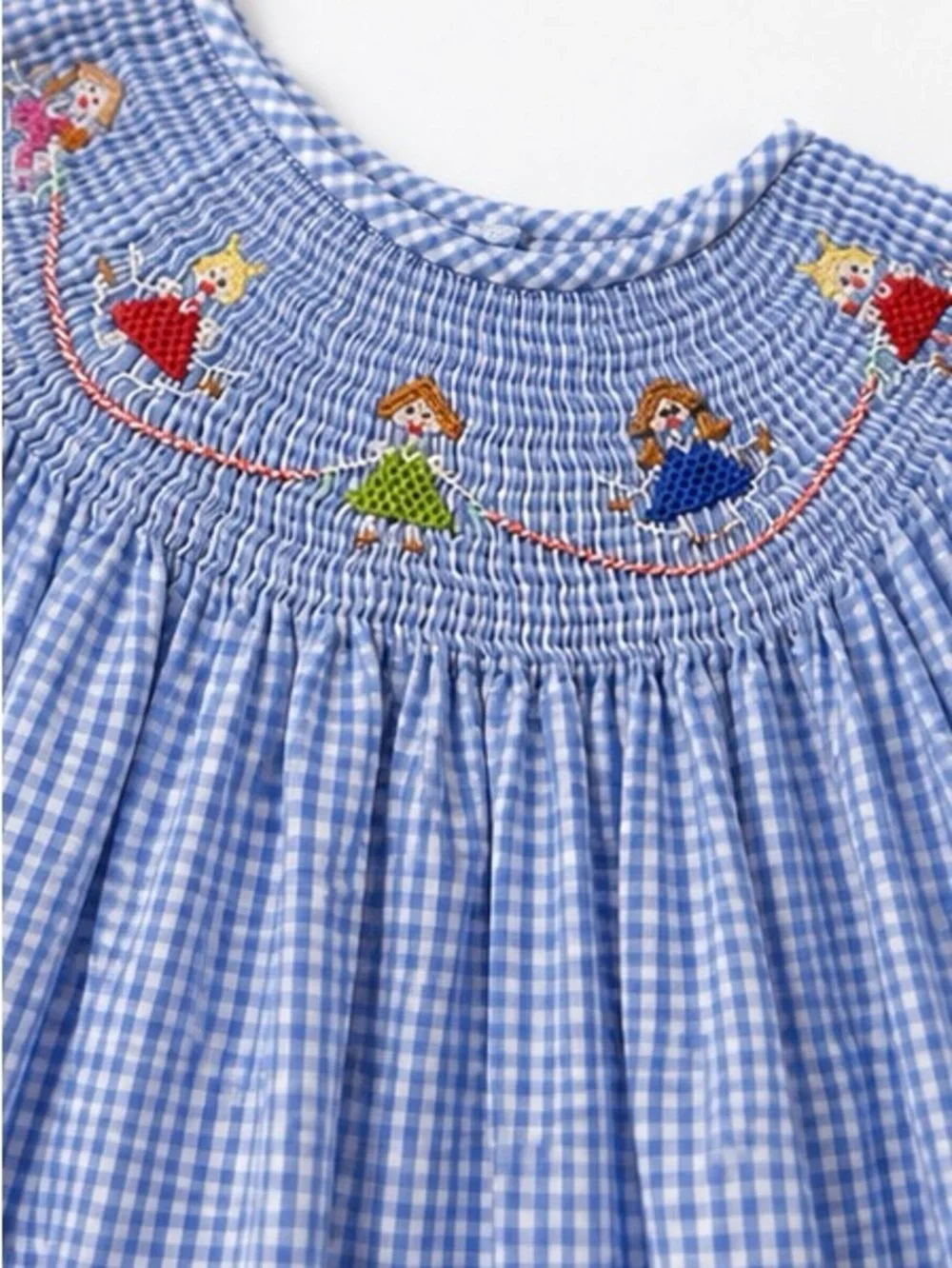 KIDS by M.E. Hand Smocked Jump Rope Bishop Dress Blue Gingham 18M Heirloom